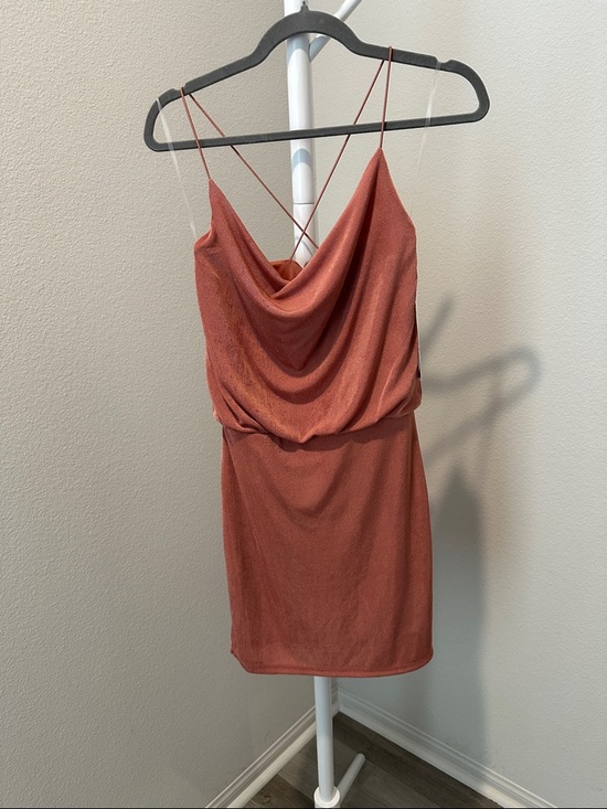 Almost Famous Dresses & Skirts - Almost Famous Rust Orange Cowl Neck Mini Dress with Crisscross Straps